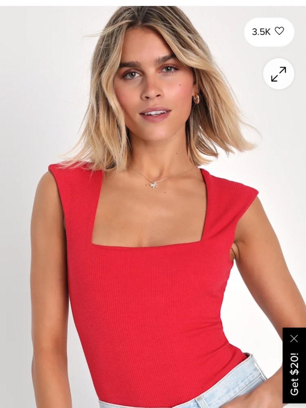 Lulus Sweet Crush Red Ribbed Square Neck Bodysuit